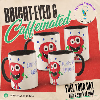 Caneca Monstro de Desenho Animado Vermelho Sorridente