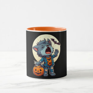 Caneca Monstro de lobisomem girino bonito com abóbora