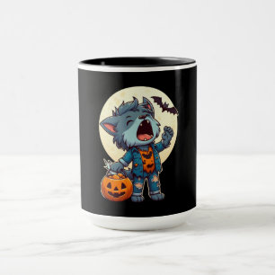 Caneca Monstro de lobisomem girino bonito com abóbora