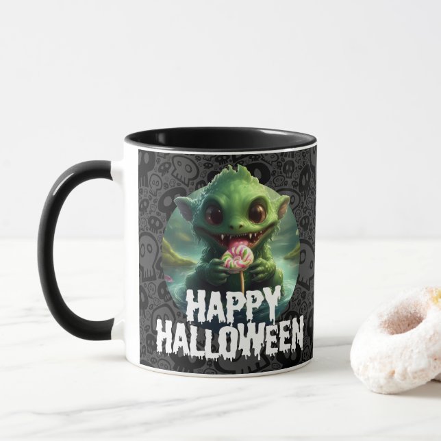 Caneca Monstro do Pântano Comendo Doce Feliz Dia das Brux (Com Donut)