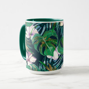 Caneca Monstro Dourado Verde Tropical Lilás Deixa Floral
