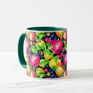 Caneca Montagem de Aquarelas de Frutas Coloridas