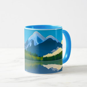 Caneca Montanhas Cobiertas de Neve Refletidas em um Lago