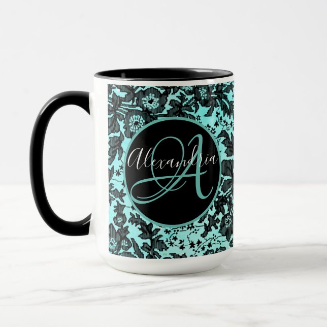 Caneca Moody Black Floral no Turquoise Monogramo (Esquerda)