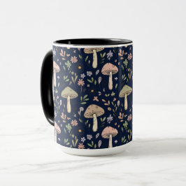 Caneca Moody Dark Navy Fungi Seamless Pattern