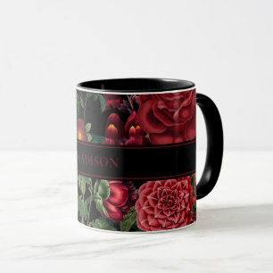 Caneca Moody Florals Black & Burgundy Vintage Monograma