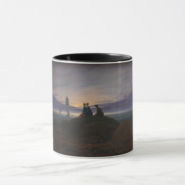 Caneca Moonrise pelo mar (por Caspar David Friedrich) (Centro)
