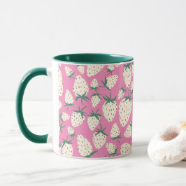 Caneca Morangos Brancos Exóticos Frutos Coloridos Rosa