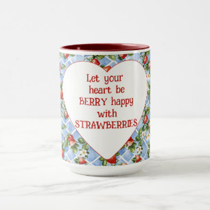 Caneca Morangos Coração Seja Feliz