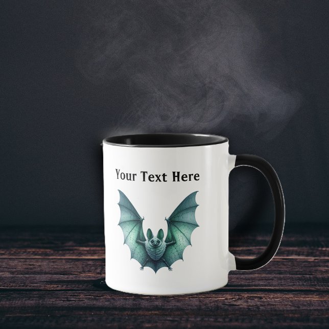 Caneca Morcegos de Furry Spooky voando em rosa e verde (Two spooky Vibrant flying bats, one pink one green on coffee or tee mug.)