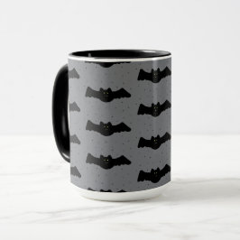 Caneca Morcegos de Halloween Cinza e Preto