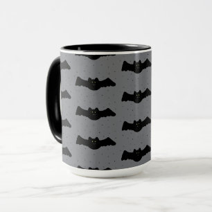 Caneca Morcegos de Halloween Cinza e Preto