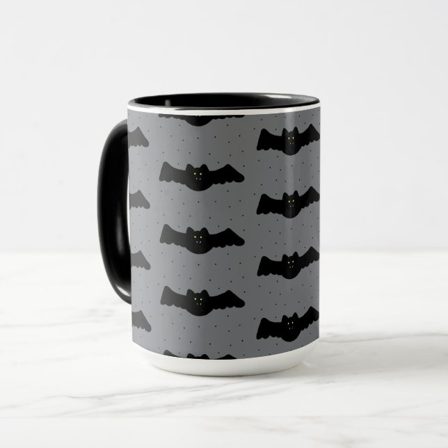 Caneca Morcegos de Halloween Cinza e Preto (Frente Esquerda)