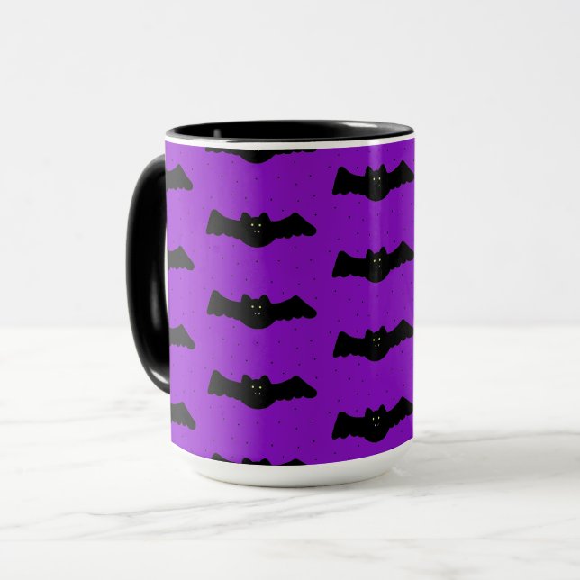 Caneca Morcegos roxos e pretos de Halloween (Frente Esquerda)
