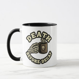 Caneca Morte Antes do Descafeinado Crânio e Café Retrô