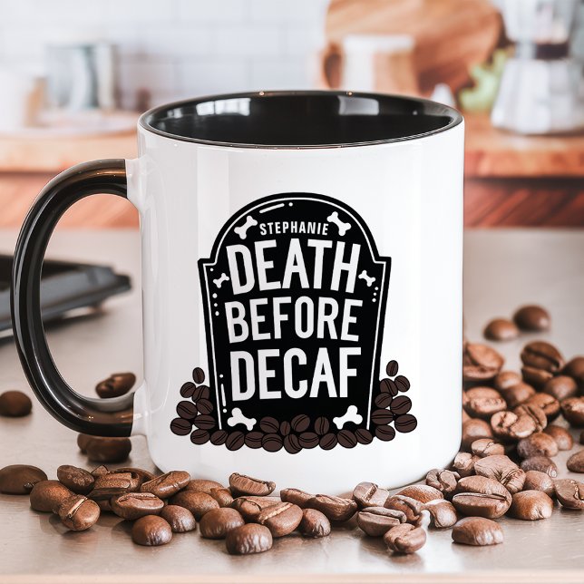 Caneca Morte Antes do Descafeinado Lápide Personalizada c (Criador carregado)