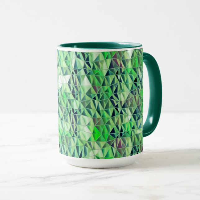Caneca Mosaico em triângulos esverdeados com tons gradien (Frente Esquerda)