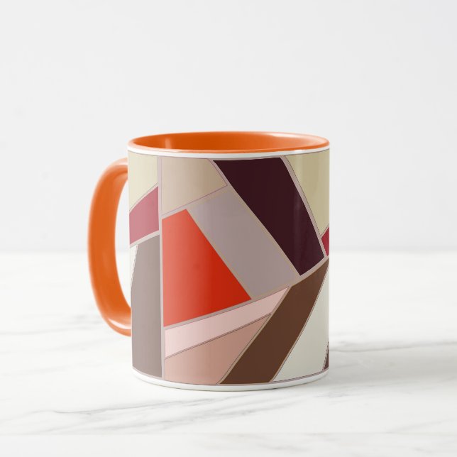 Caneca Mosaico, Marrom e Laranja, Abstrato Geométrico Mod (Frente Esquerda)
