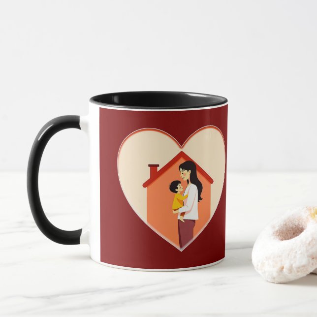 Caneca Mother and Child Love Illustration – Warm Family (Com Donut)