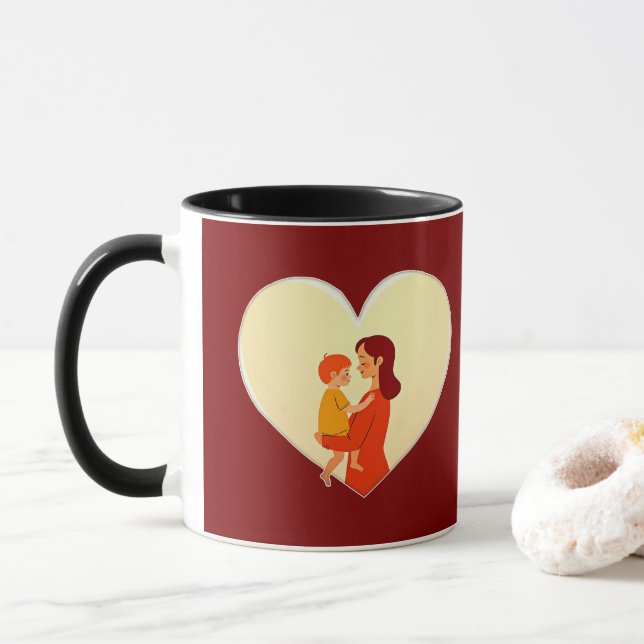 Caneca Mother and Child Love Illustration – Warm Family (Com Donut)