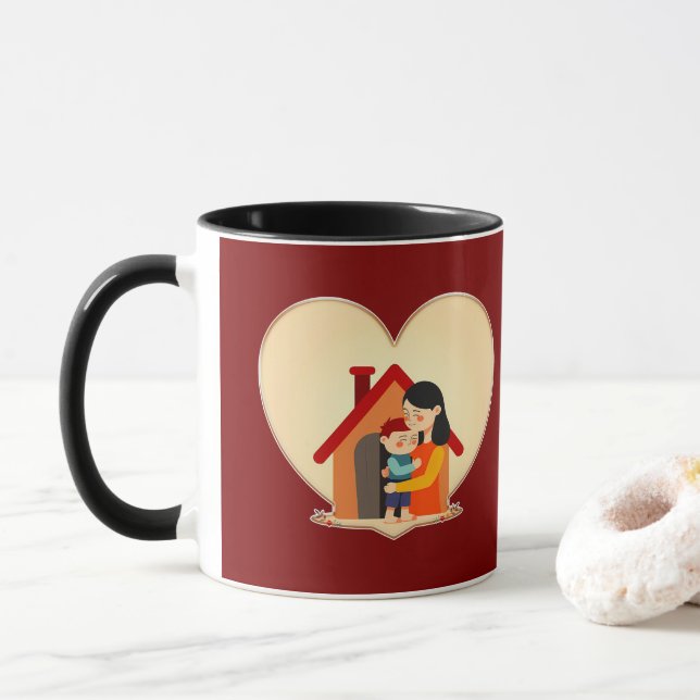 Caneca Mother and Child Love Illustration – Warm Family (Com Donut)