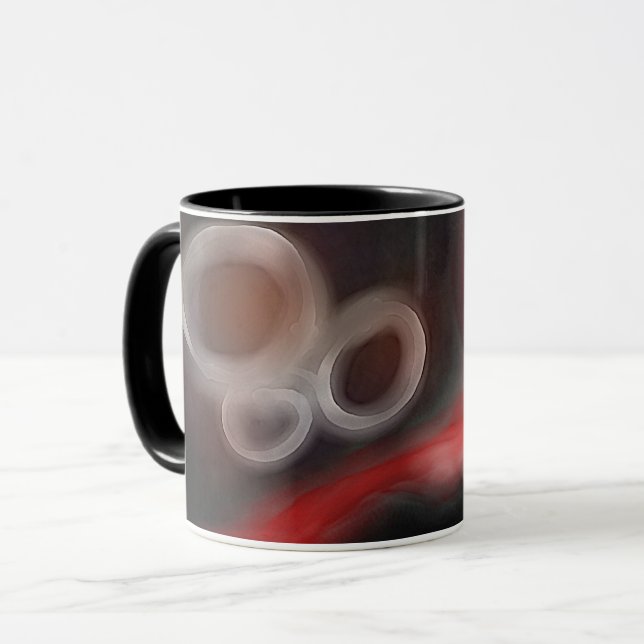 Caneca Motif Arterial: Abstrato preto, branco e vermelho (Frente Esquerda)