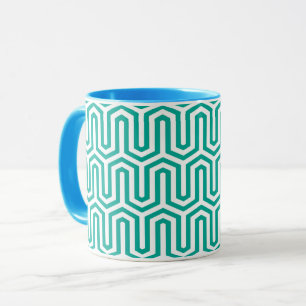 Caneca Motif deco egípcio - azul-turquesa e branco