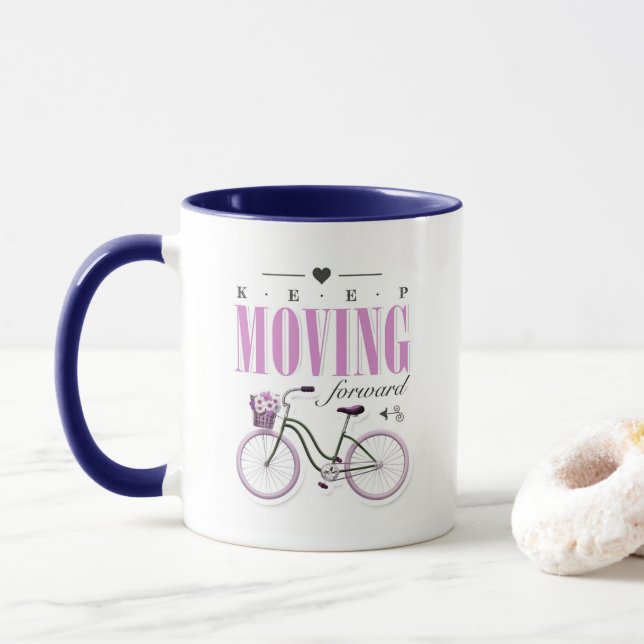 Caneca Motivação Cuta Continua a Avançar com Bicicleta (Com Donut)