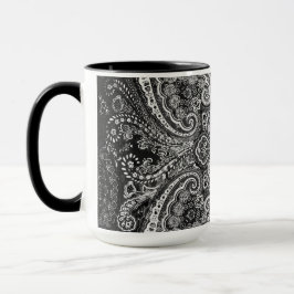 Caneca Motivo Paisley Preto Monocromático