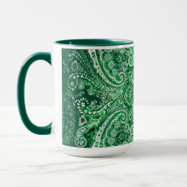 Caneca Motivo Paisley Verde Monocromático