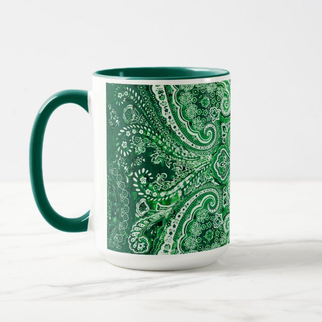 Caneca Motivo Paisley Verde Monocromático (Esquerda)