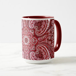 Caneca Motivo Paisley Vermelho-Ameixa Monocromático