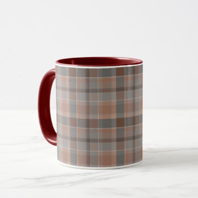 Caneca Mousse de mocca e xadrez cinza (Frente Esquerda)