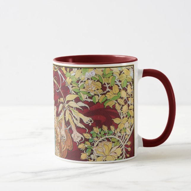 Caneca Mucha Art Nouveau: Mulher Com Daisy (Direita)