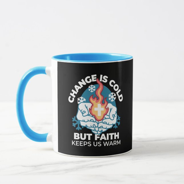 Caneca Mudança a frio, fogo de fé - cristão motivacional (Esquerda)