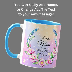 Caneca Mudar Nomes Dia de as mães Palha Cor-de-rosa Flore