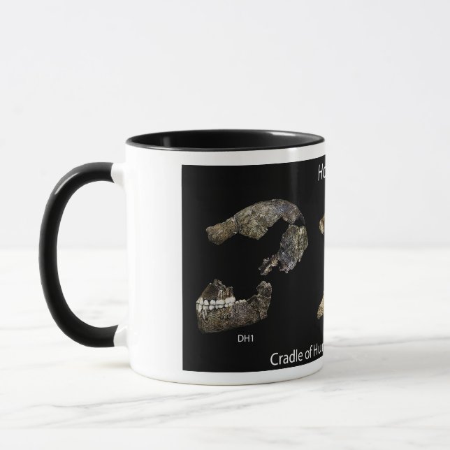 Caneca Mug apresentando crânios Homo naledi (Esquerda)