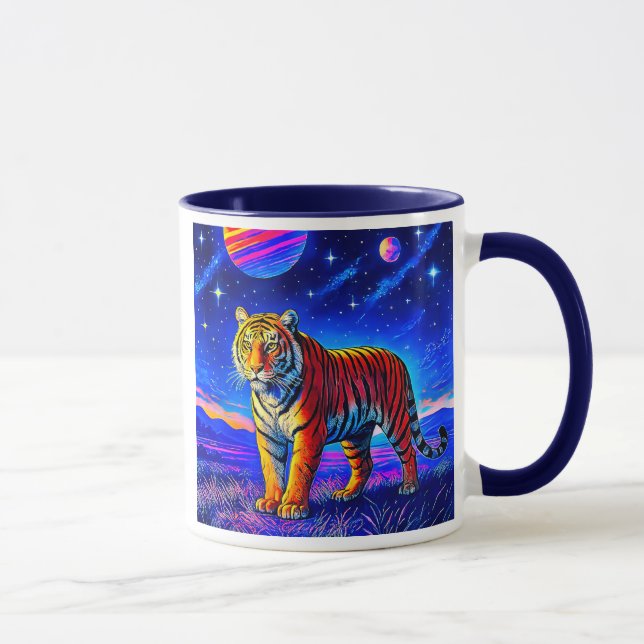 Caneca Mug avec tigre puissant sous un ciel étoilé. (Direita)