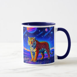 Caneca Mug avec tigre puissant sous un ciel étoilé.