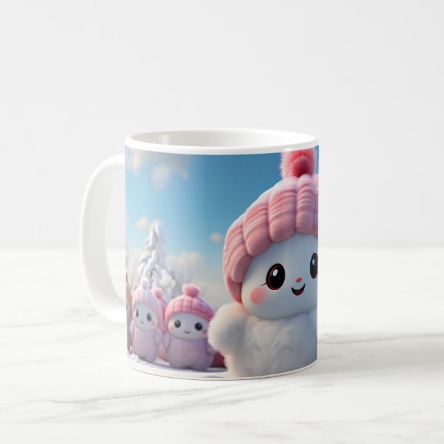 Caneca (Mug) Bonequinhos de Neve Fofos (Frente Esquerda)
