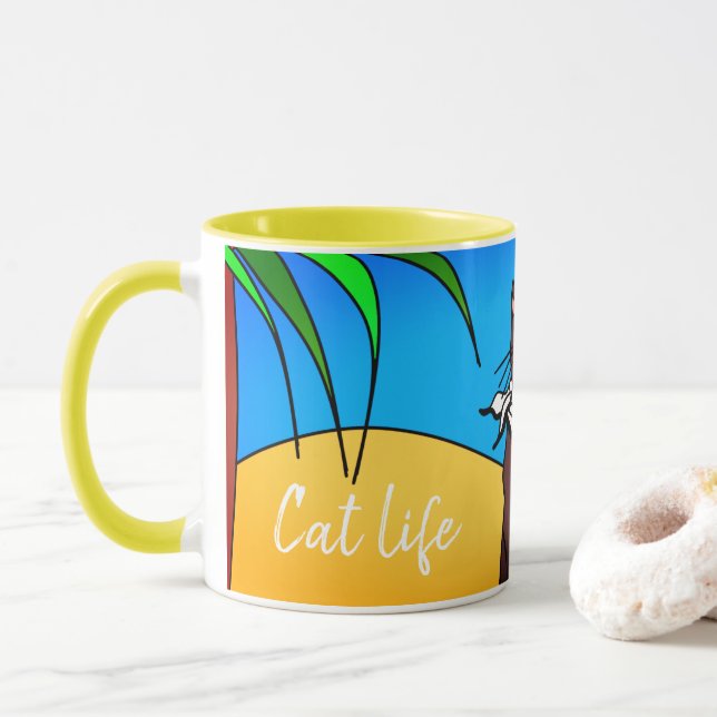 Caneca Mug chat en vacances "Cat life" (Com Donut)