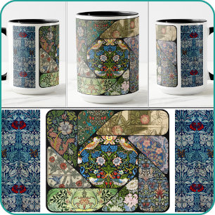 Caneca MUG - Colagem + 2 imagens laterais: William Morris