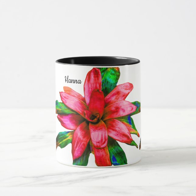 Caneca Mug com Flor de Bromélia Vermelha (Centro)