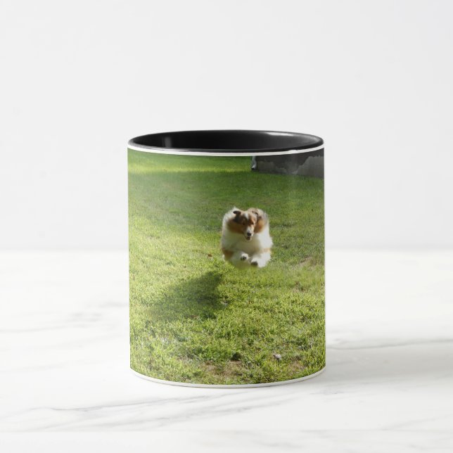 Caneca Mug com foto original de Sheltie saltando (Centro)