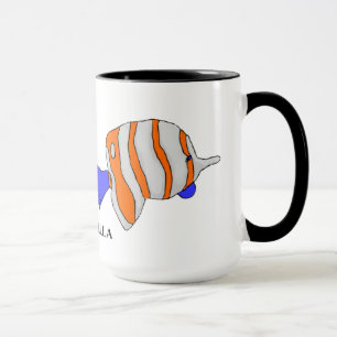 Caneca Mug com prata, laranja e peixes azuis