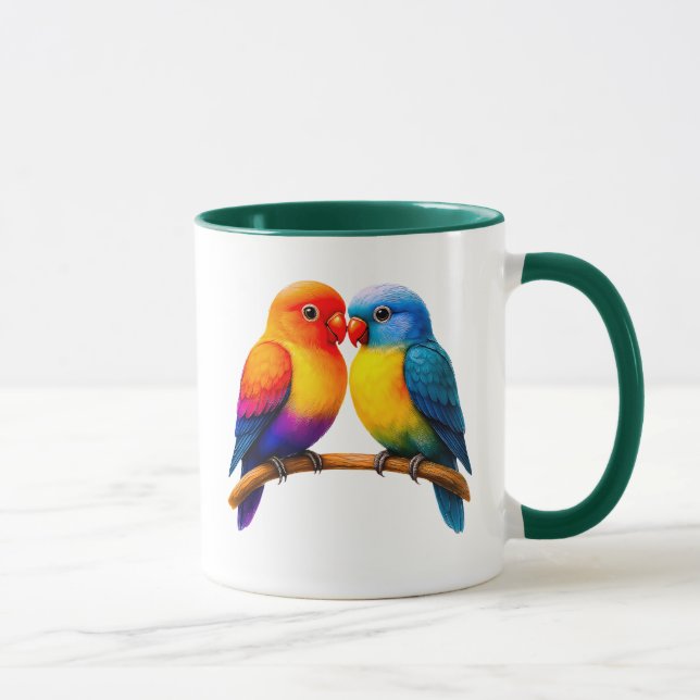 Caneca Mug couple d'oiseaux colorés (Direita)