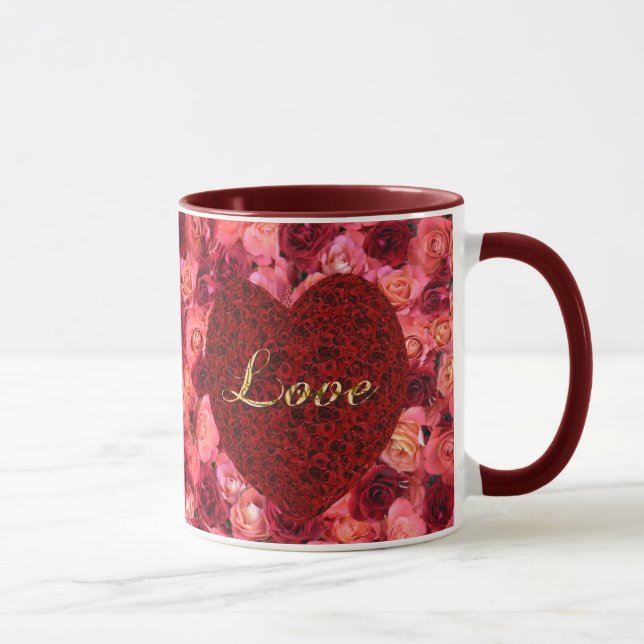 Caneca Mug de amor/Dia de os namorados com rosas. (Direita)