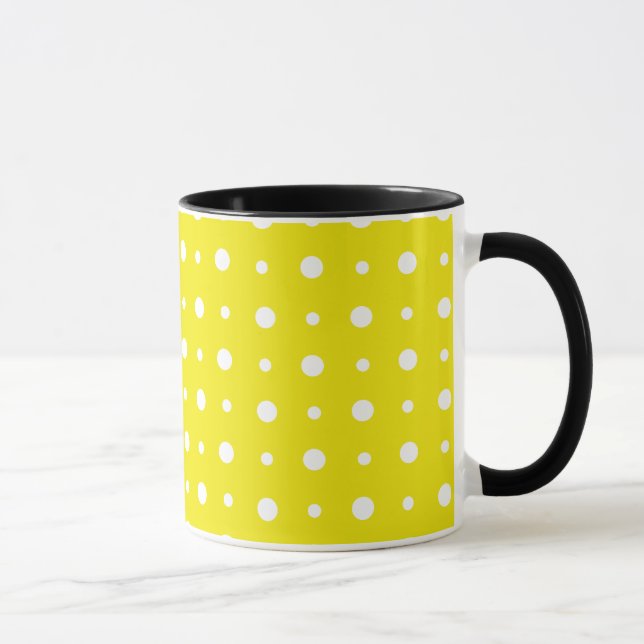Caneca Mug de café amarelo-limão, Bolinhas brancas (Direita)