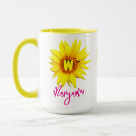 Caneca Mug De Café Floral De Girassol Elegante (Seu Nome)