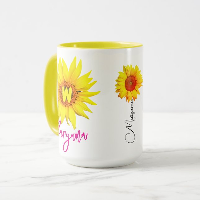 Caneca Mug De Café Floral De Girassol Elegante (Seu Nome) (Frente Esquerda)